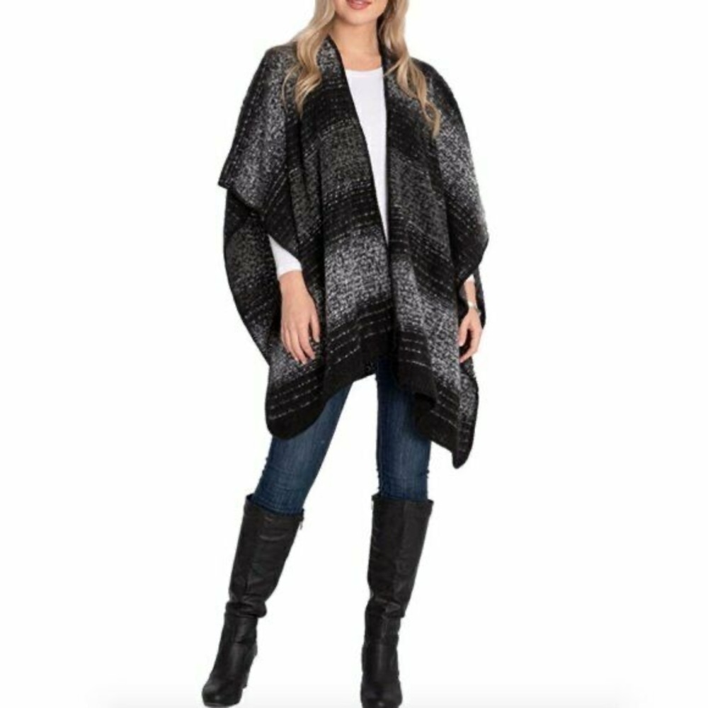 WOOLRICH Textured Striped Poncho Wrap, One Size